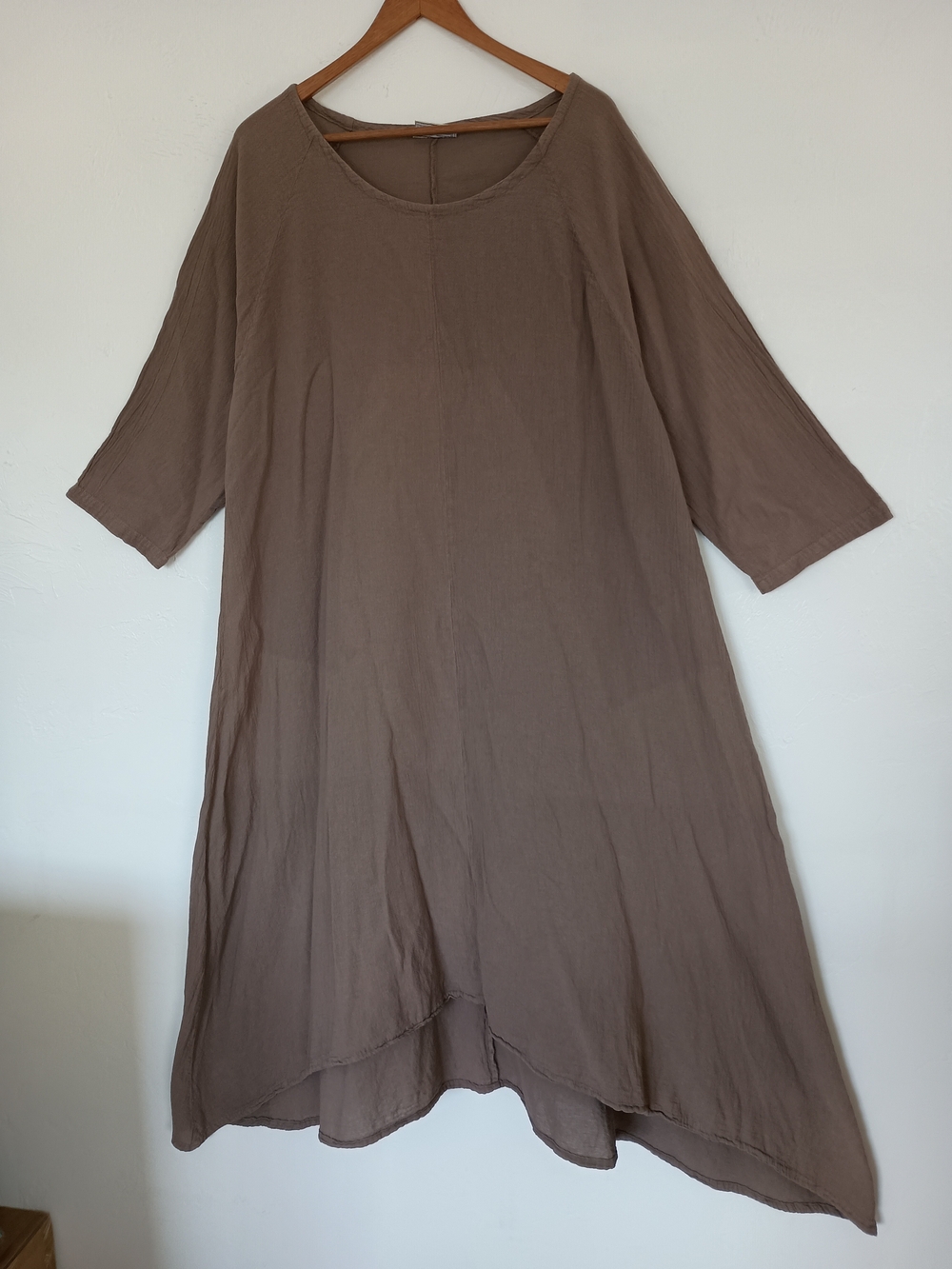 Cottonways 100% Cotton Maxi Tunic Dress in Taupe - Relaxed Scoop Neck